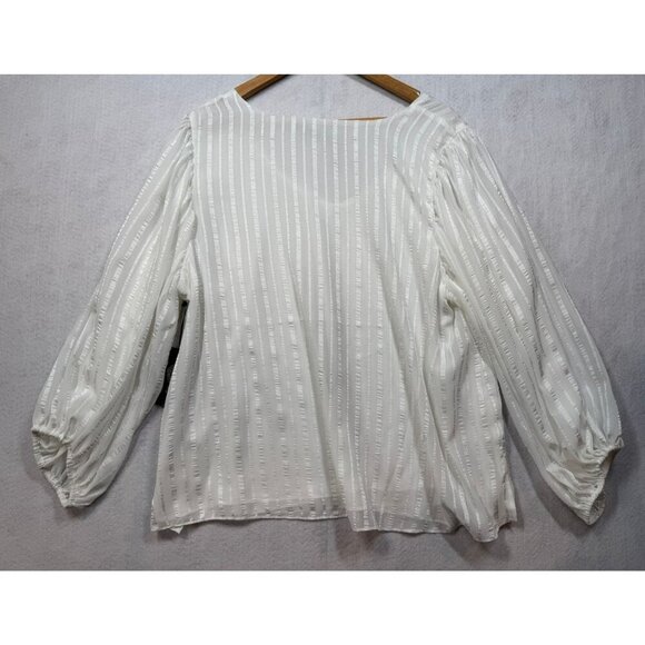 Vince Camuto V-Neck Blouse Ivory Striped Top Balloon Sleeves Holiday Women's 2X - Picture 3 of 11